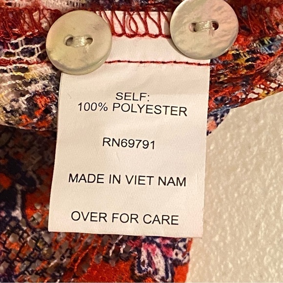 Anthropologie Fig and Flower XL Boho 3/4 Sleeve Tie Hem V-neck Red Blue Sheer - Picture 6 of 9